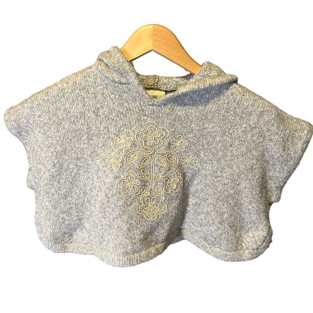 Genuine Kids from OshKosh Gray Hooded Poncho Sweater Embroidered 18M